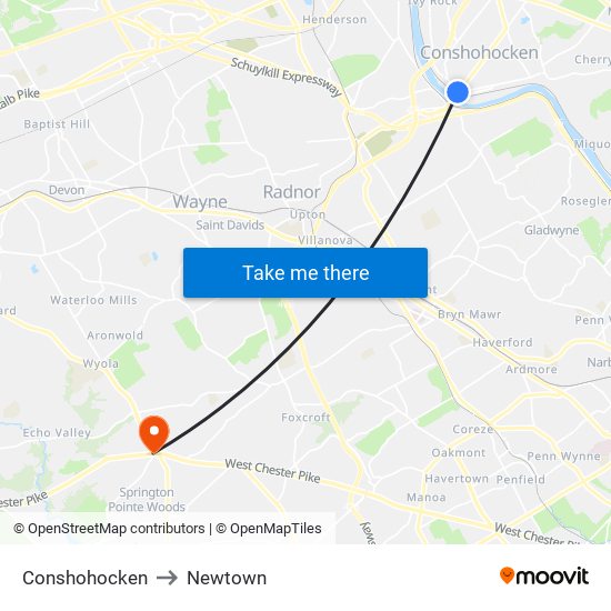 Conshohocken to Newtown map