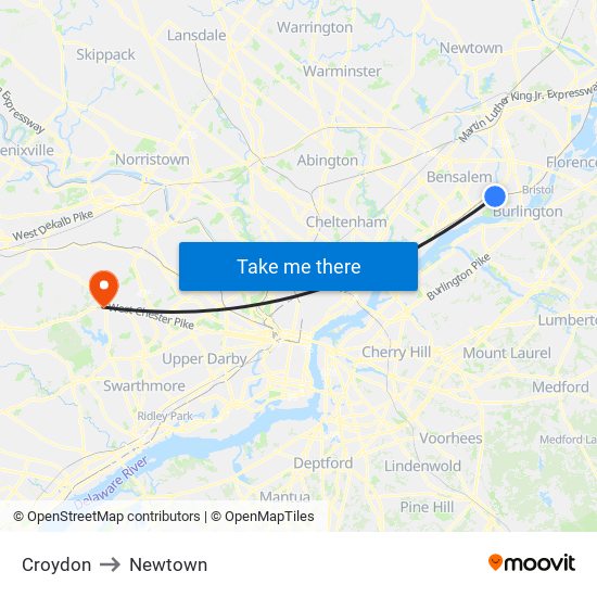 Croydon to Newtown map