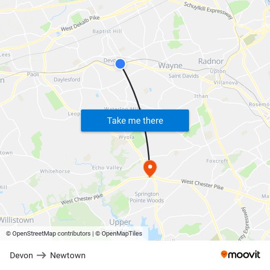 Devon to Newtown map