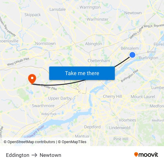 Eddington to Newtown map