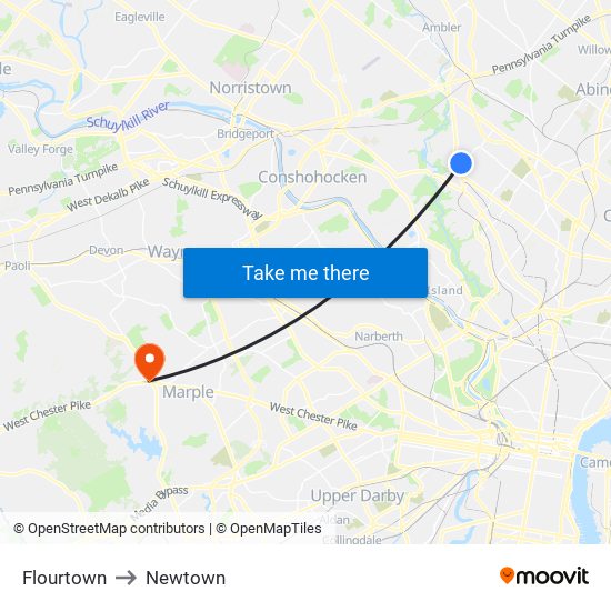 Flourtown to Newtown map