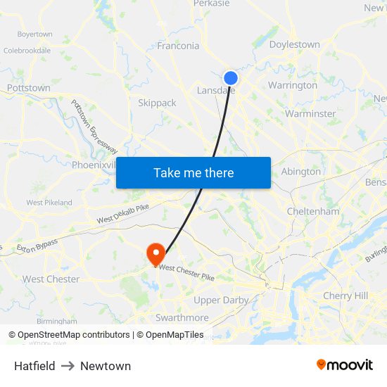 Hatfield to Newtown map