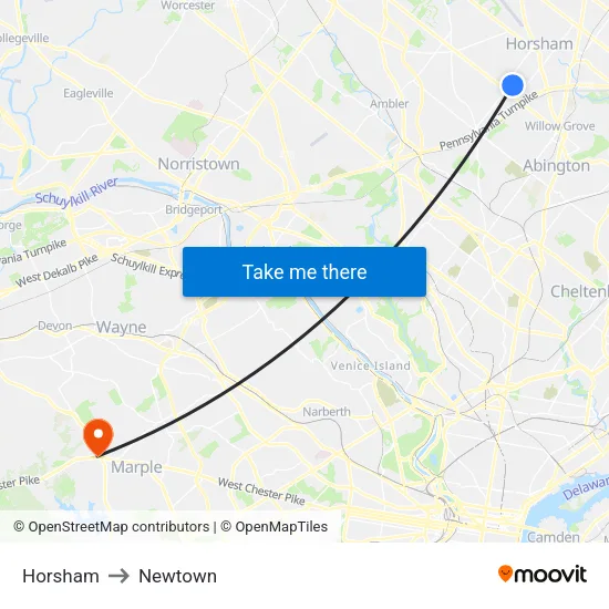 Horsham to Newtown map
