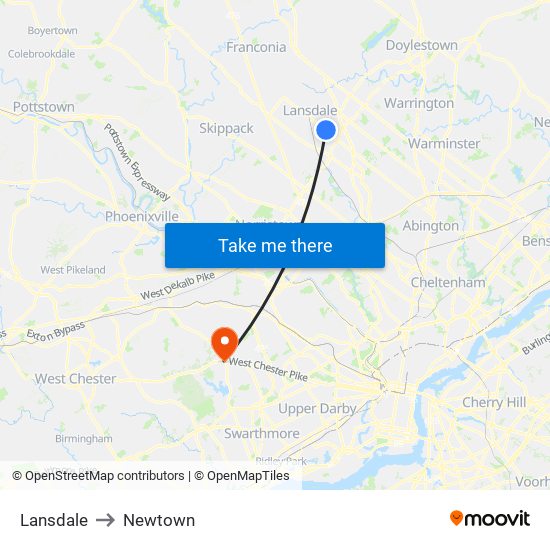 Lansdale to Newtown map