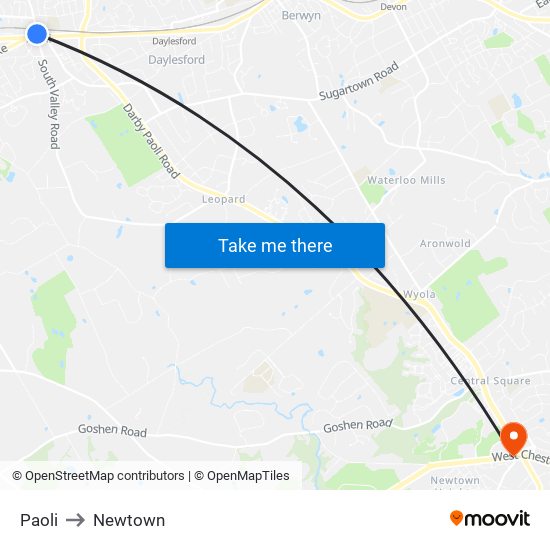 Paoli to Newtown map