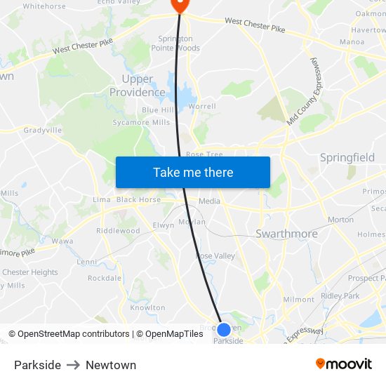 Parkside to Newtown map