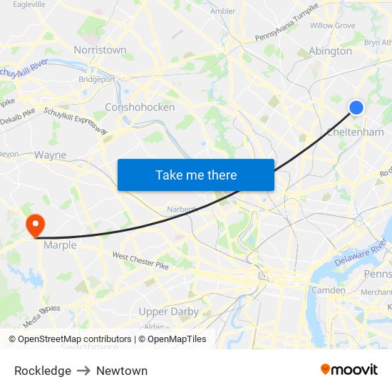 Rockledge to Newtown map