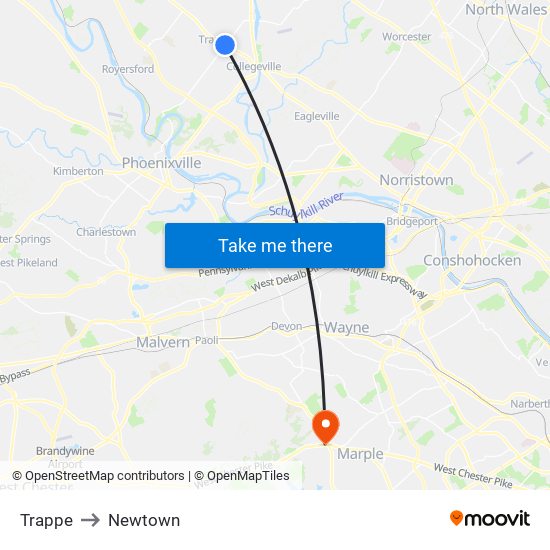 Trappe to Newtown map