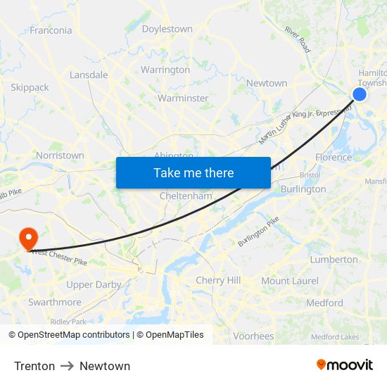 Trenton to Newtown map