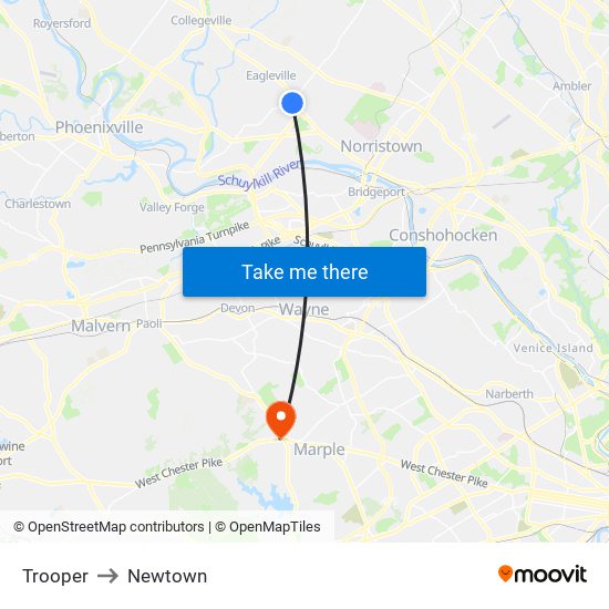 Trooper to Newtown map