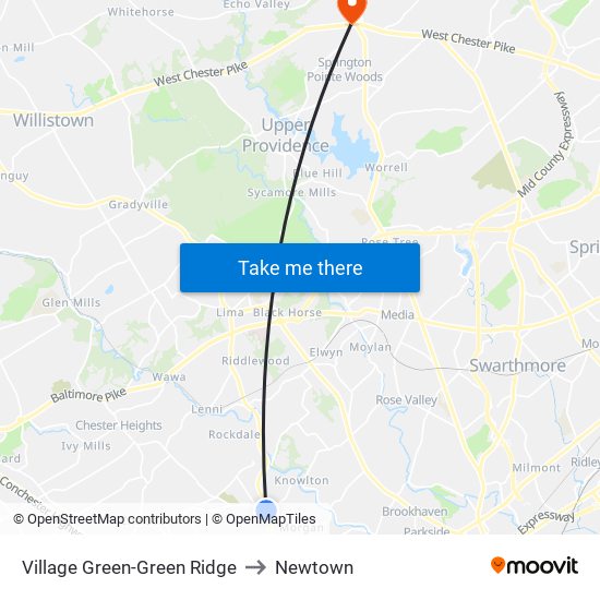 Village Green-Green Ridge to Newtown map