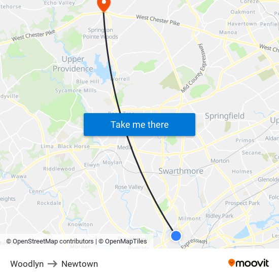 Woodlyn to Newtown map