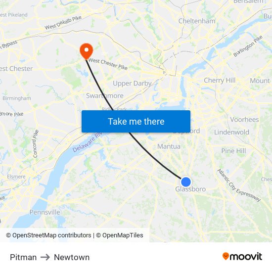 Pitman to Newtown map