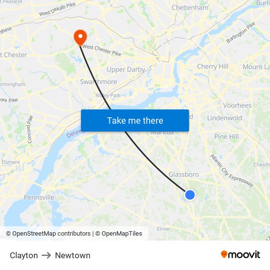 Clayton to Newtown map