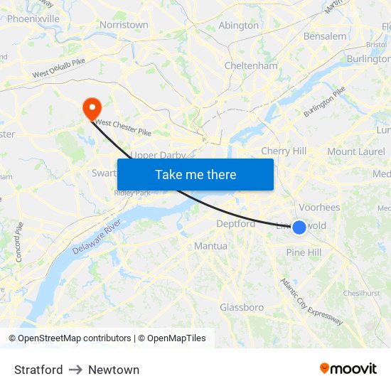Stratford to Newtown map
