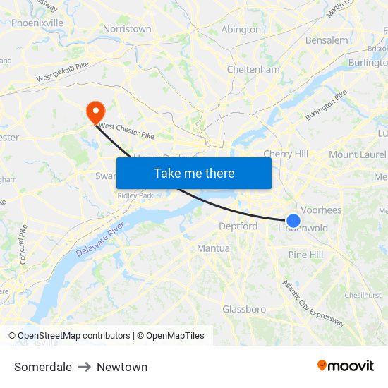 Somerdale to Newtown map