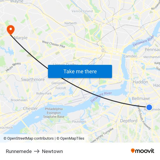 Runnemede to Newtown map