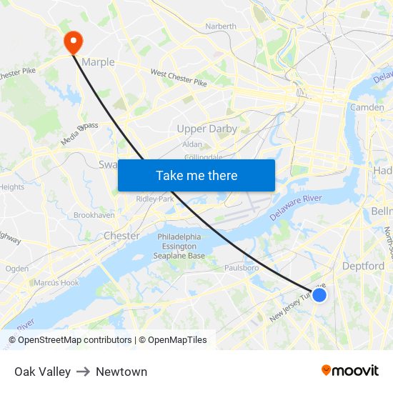 Oak Valley to Newtown map