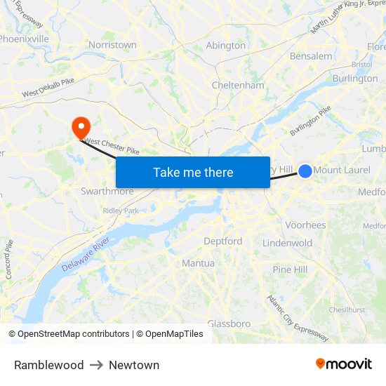 Ramblewood to Newtown map