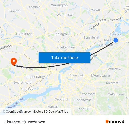 Florence to Newtown map