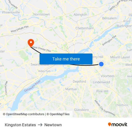 Kingston Estates to Newtown map