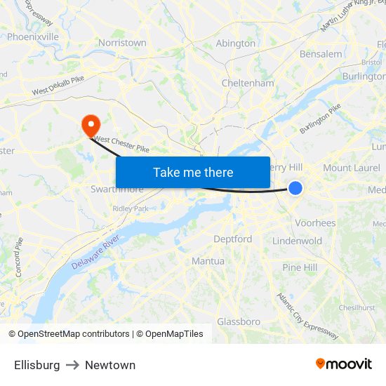 Ellisburg to Newtown map