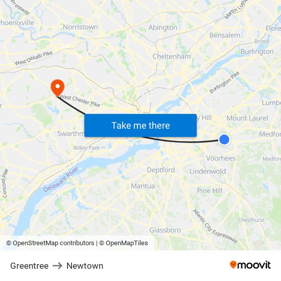 Greentree to Newtown map