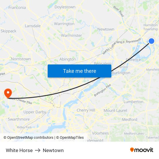 White Horse to Newtown map