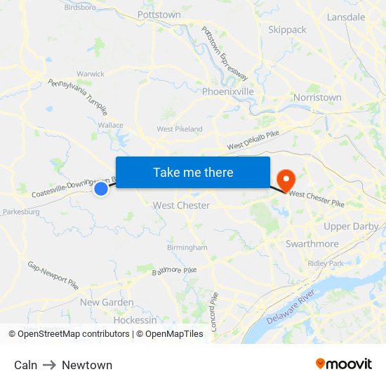 Caln to Newtown map