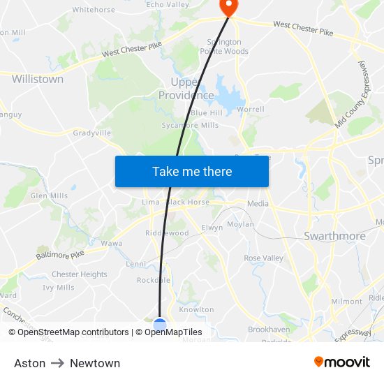 Aston to Newtown map
