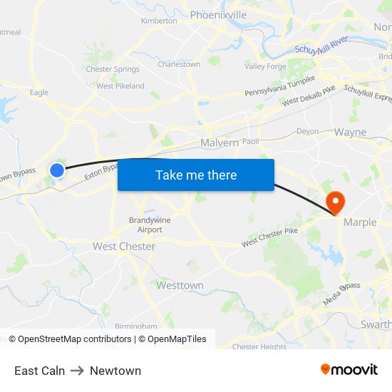 East Caln to Newtown map