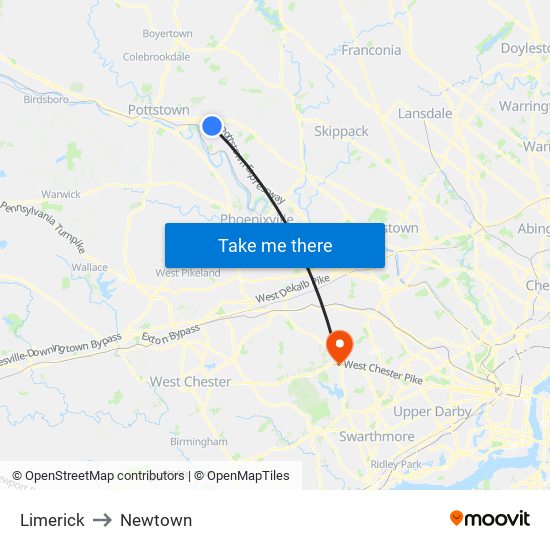 Limerick to Newtown map