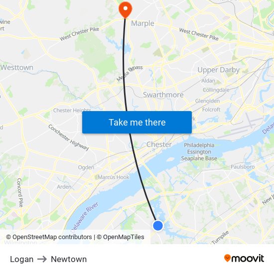 Logan to Newtown map