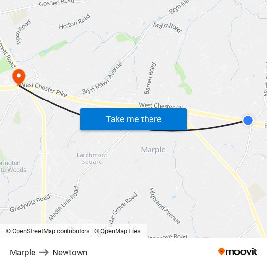 Marple to Newtown map