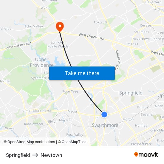 Springfield to Newtown map