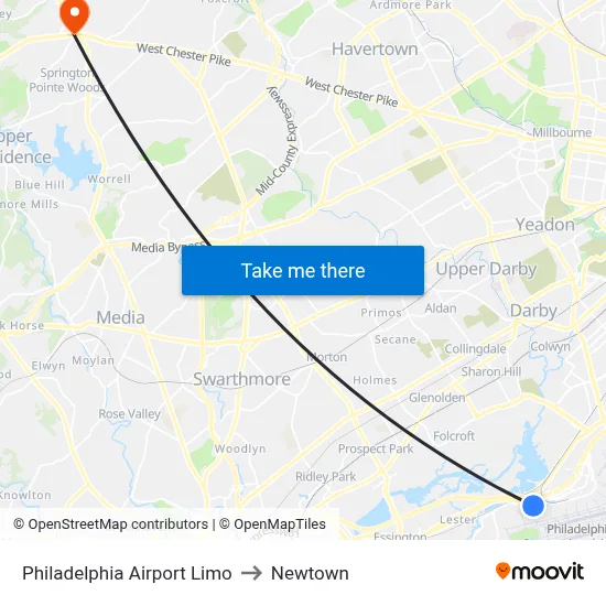 Philadelphia Airport Limo to Newtown map