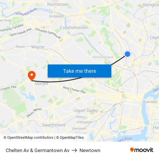 Chelten Av & Germantown Av to Newtown map