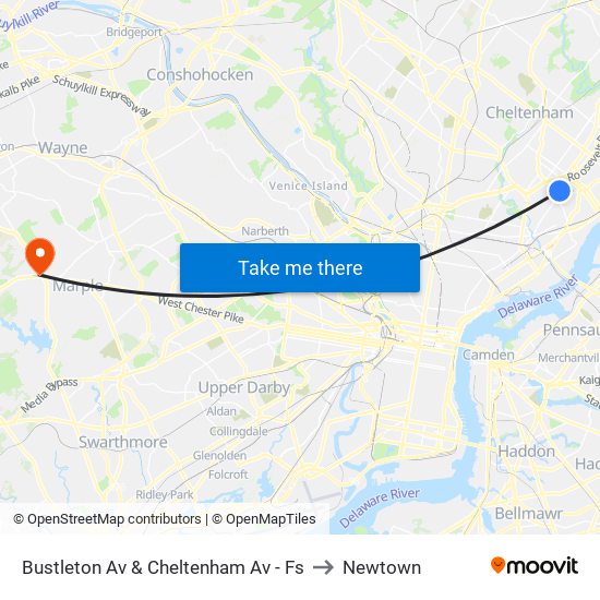 Bustleton Av & Cheltenham Av - Fs to Newtown map