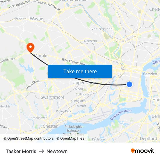 Tasker Morris to Newtown map