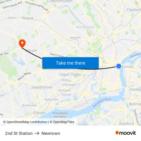 2nd St Station to Newtown map