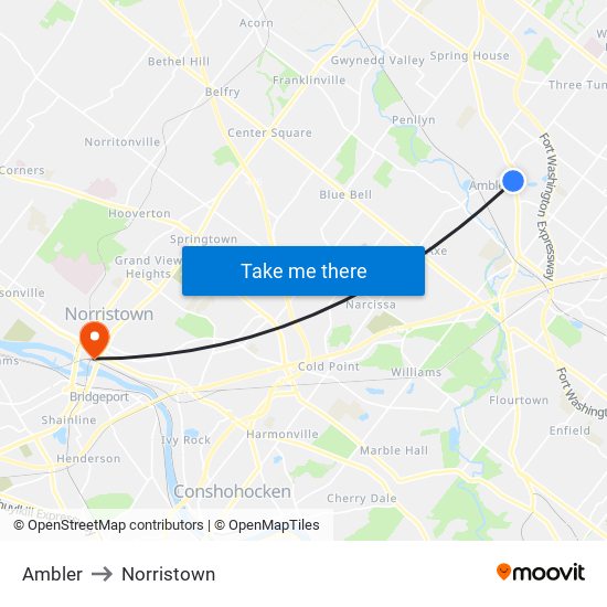 Ambler to Norristown map