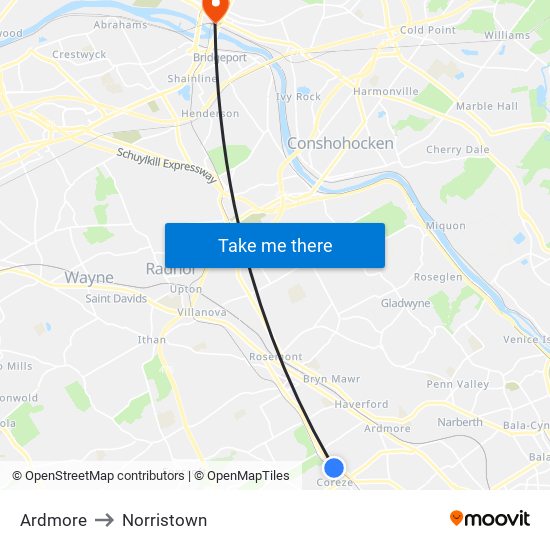 Ardmore to Norristown map