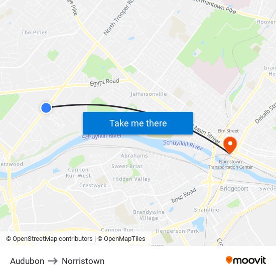 Audubon to Norristown map
