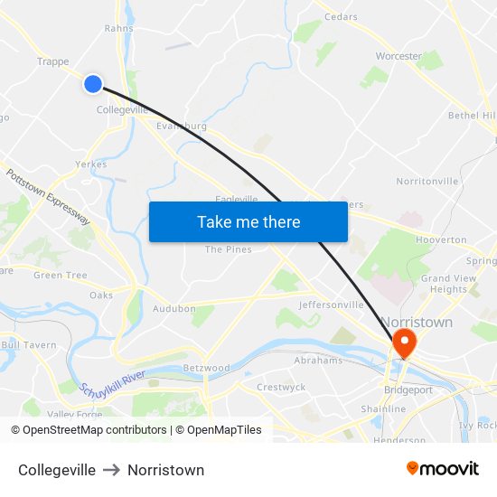 Collegeville to Norristown map