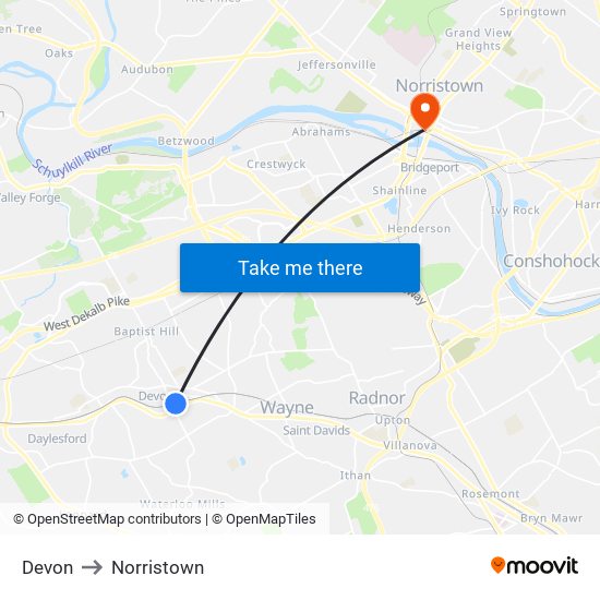 Devon to Norristown map