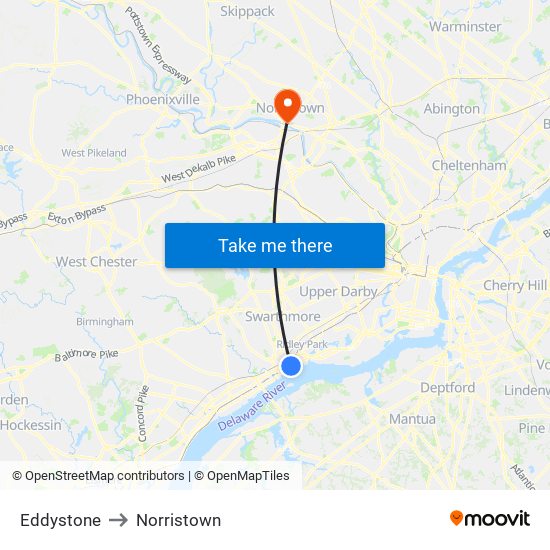 Eddystone to Norristown map