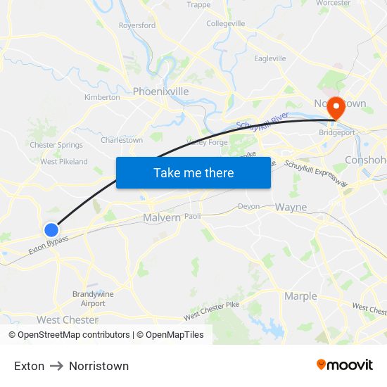 Exton to Norristown map