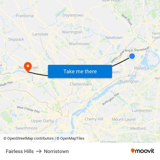 Fairless Hills to Norristown map