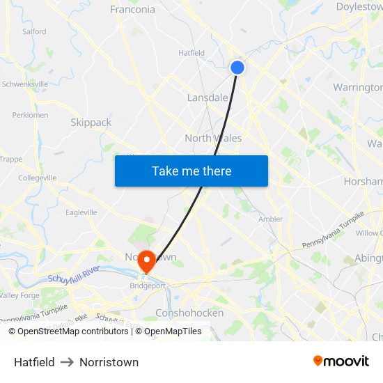 Hatfield to Norristown map