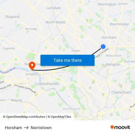 Horsham to Norristown map